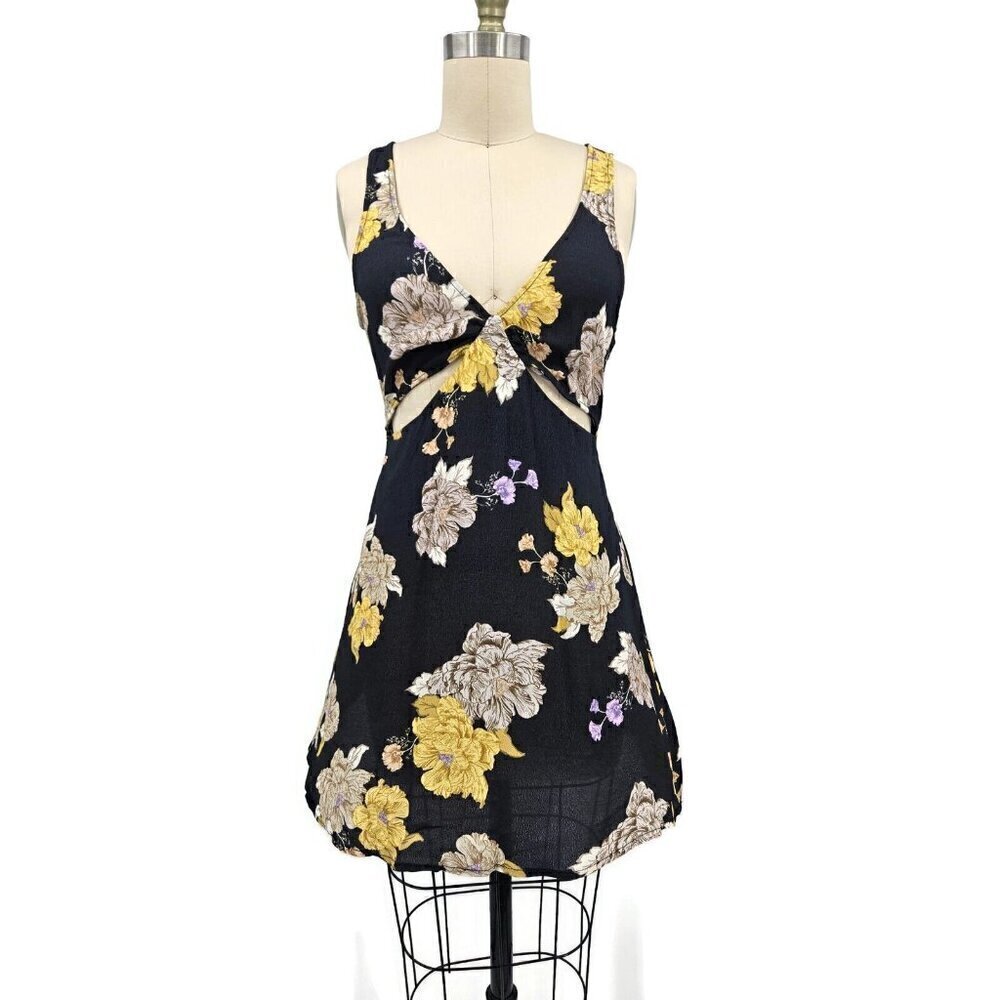 New Flynn Skye Liza Mini Dress Womens M Cut-outs Black Floral Rayon